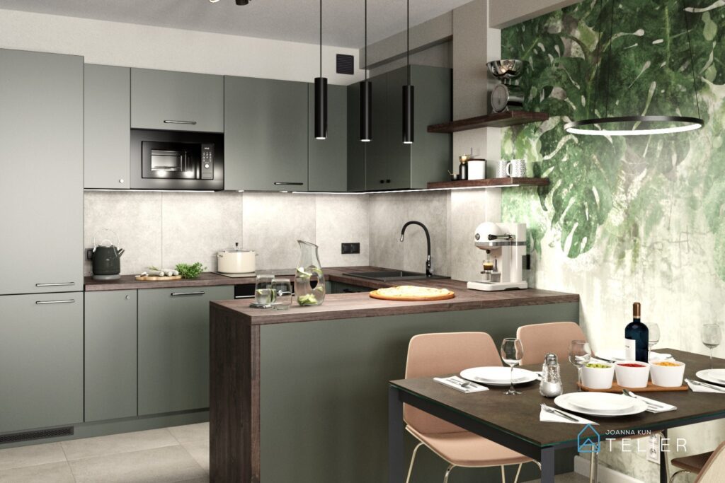 wizualizacja-ciemnozielona-kuchnia-mieszkanie-inwestycyjne