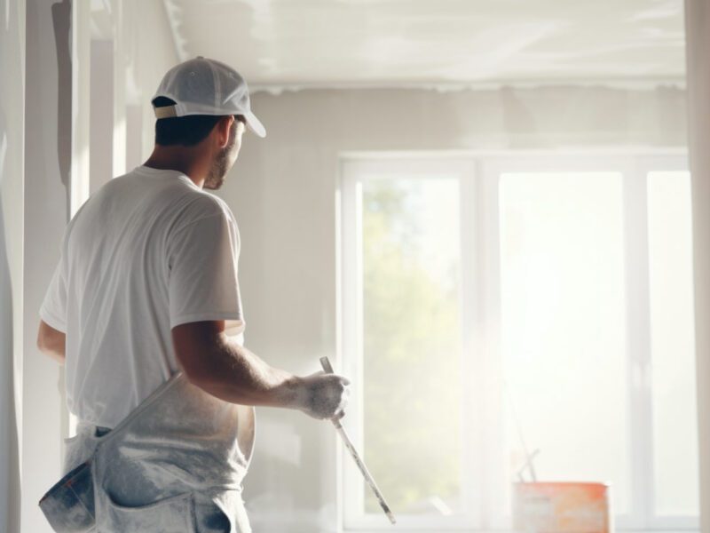 zdjęcie malarza w jasnym pomieszczeniu w trakcie remontu