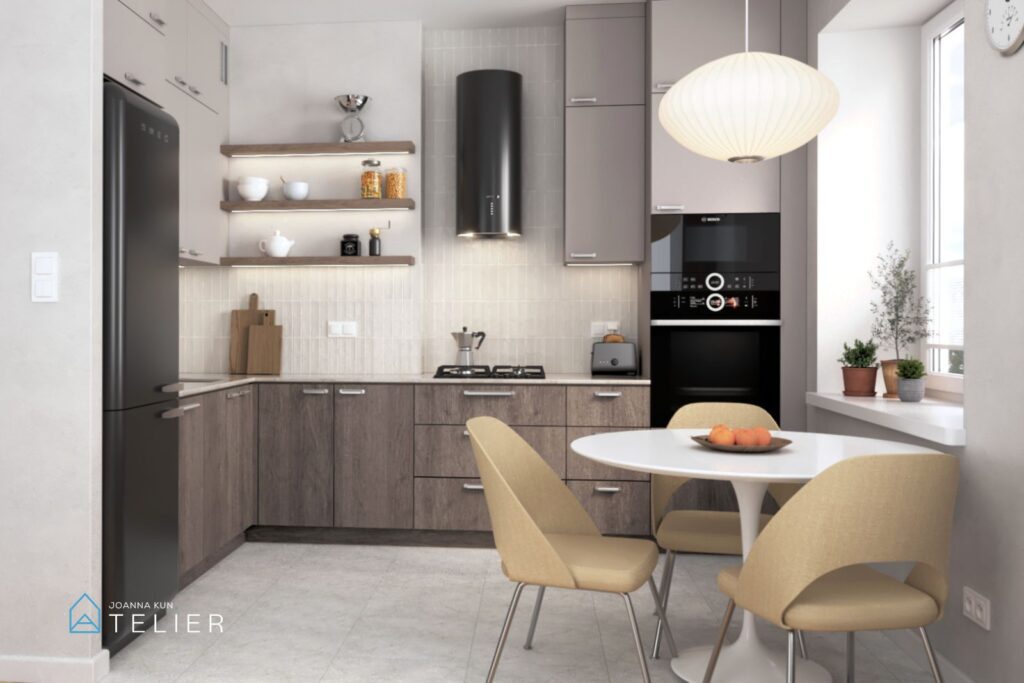 wizualizacja kuchni w stylu nowoczesnym w kolorze kszamirowym