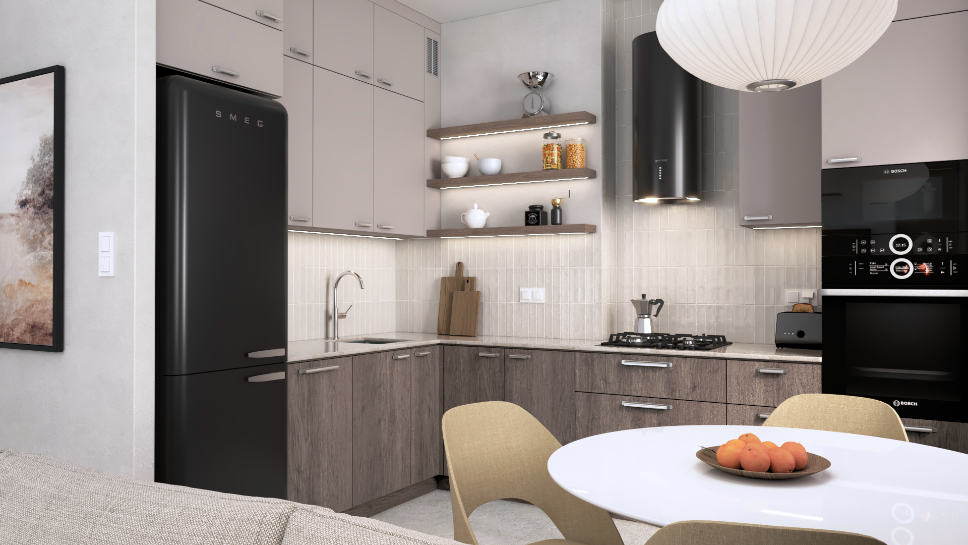 nowoczesna kuchnia drewno kaszmir czarnie agd