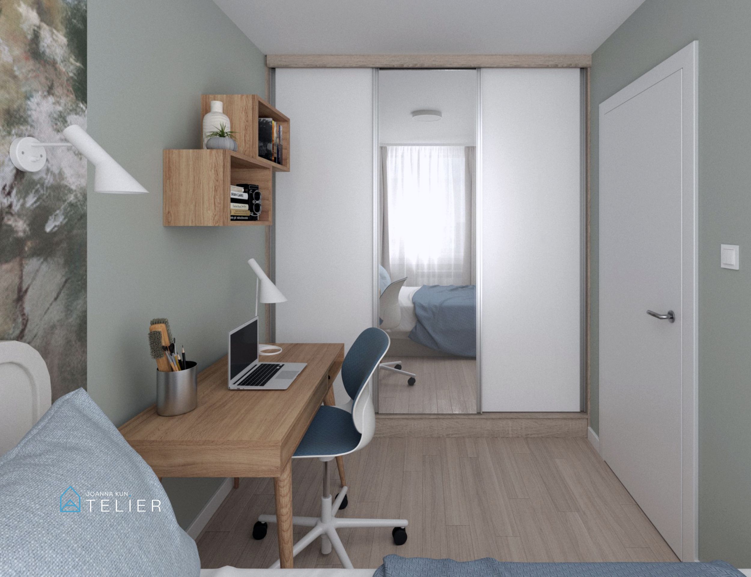 mieszkanie-w-bloku-z-wiekiej-plyty-Brodno-Warszawa-Targowek-Chodecka-wizualizacja-sypialnia-miejsce-do-pracy-duza-szafa